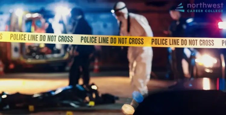 Scene of a crime with police tape, highlighting the importance of Ethics and Integrity in Criminal Justice Professions.